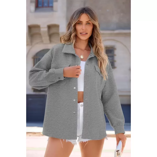 PRETTYGARDEN Womens 2024 Button Down Shacket Jackets Fall Clothes Collared Long Sleeve Textured Loose Casual Fashion ShirtsGrey