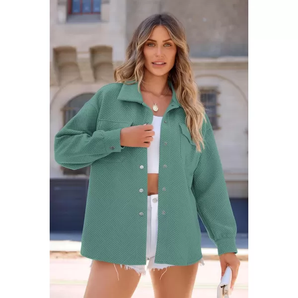 PRETTYGARDEN Womens 2024 Button Down Shacket Jackets Fall Clothes Collared Long Sleeve Textured Loose Casual Fashion ShirtsGrey Green