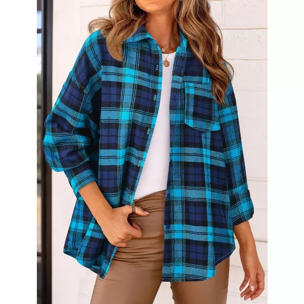 PRETTYGARDEN Womens Fall Button Down Plaid Shirts Collared Long Sleeve Loose Fit Cotton Casual Going Out Tops BlousesPlaid Blue