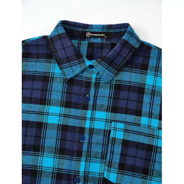 PRETTYGARDEN Womens Fall Button Down Plaid Shirts Collared Long Sleeve Loose Fit Cotton Casual Going Out Tops BlousesPlaid Blue