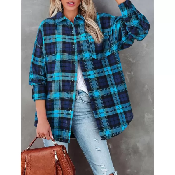 PRETTYGARDEN Womens Fall Button Down Plaid Shirts Collared Long Sleeve Loose Fit Cotton Casual Going Out Tops BlousesPlaid Blue