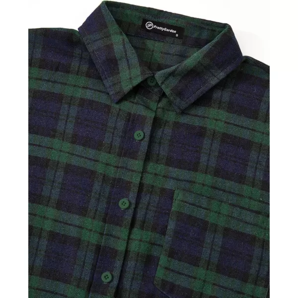 PRETTYGARDEN Womens Fall Button Down Plaid Shirts Collared Long Sleeve Loose Fit Cotton Casual Going Out Tops BlousesPlaid Green