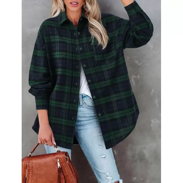 PRETTYGARDEN Womens Fall Button Down Plaid Shirts Collared Long Sleeve Loose Fit Cotton Casual Going Out Tops BlousesPlaid Green