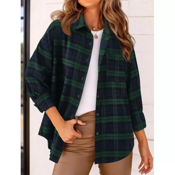 PRETTYGARDEN Womens Fall Button Down Plaid Shirts Collared Long Sleeve Loose Fit Cotton Casual Going Out Tops BlousesPlaid Green