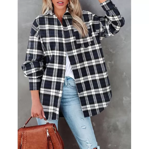 PRETTYGARDEN Womens Fall Button Down Plaid Shirts Collared Long Sleeve Loose Fit Cotton Casual Going Out Tops BlousesPlaid Navy