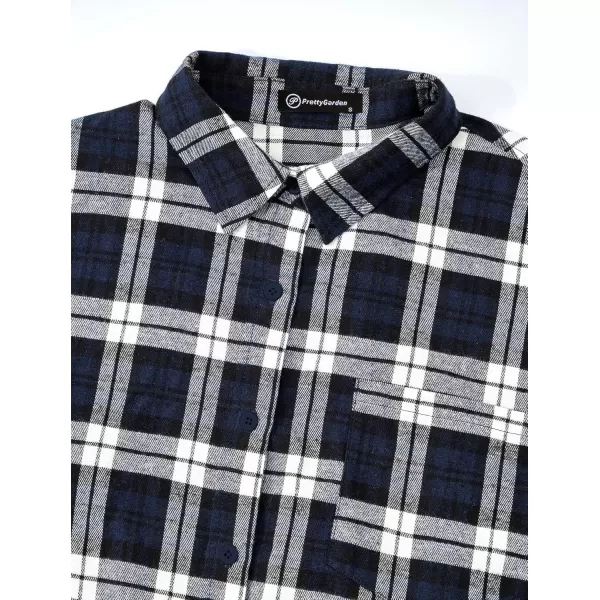 PRETTYGARDEN Womens Fall Button Down Plaid Shirts Collared Long Sleeve Loose Fit Cotton Casual Going Out Tops BlousesPlaid Navy