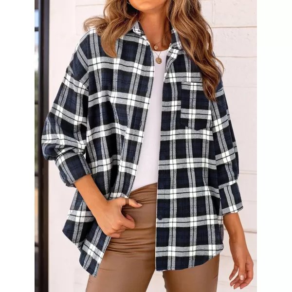 PRETTYGARDEN Womens Fall Button Down Plaid Shirts Collared Long Sleeve Loose Fit Cotton Casual Going Out Tops BlousesPlaid Navy