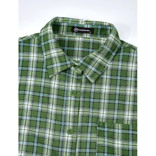 PRETTYGARDEN Womens Fall Button Down Plaid Shirts Collared Long Sleeve Loose Fit Cotton Casual Going Out Tops BlousesPlaid Sage Green