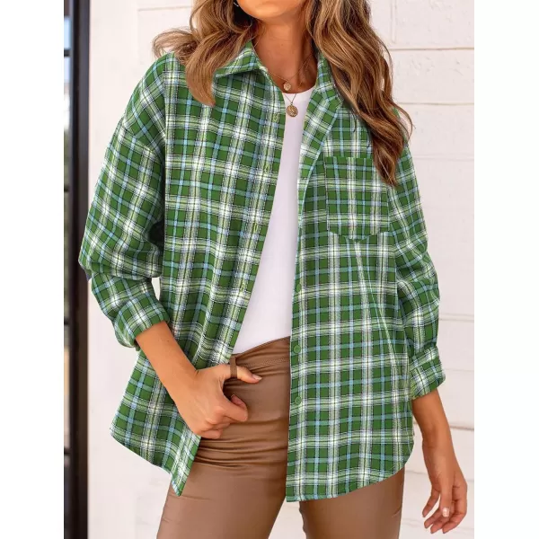 PRETTYGARDEN Womens Fall Button Down Plaid Shirts Collared Long Sleeve Loose Fit Cotton Casual Going Out Tops BlousesPlaid Sage Green