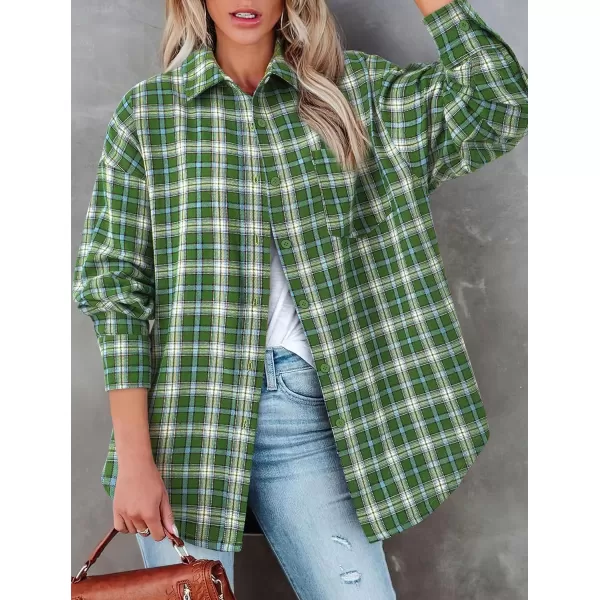 PRETTYGARDEN Womens Fall Button Down Plaid Shirts Collared Long Sleeve Loose Fit Cotton Casual Going Out Tops BlousesPlaid Sage Green