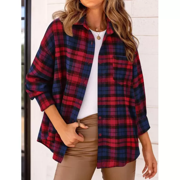 PRETTYGARDEN Womens Fall Button Down Plaid Shirts Collared Long Sleeve Loose Fit Cotton Casual Going Out Tops BlousesPlaid Wine Red