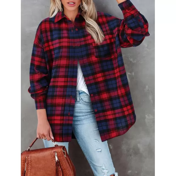 PRETTYGARDEN Womens Fall Button Down Plaid Shirts Collared Long Sleeve Loose Fit Cotton Casual Going Out Tops BlousesPlaid Wine Red