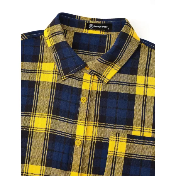 PRETTYGARDEN Womens Fall Button Down Plaid Shirts Collared Long Sleeve Loose Fit Cotton Casual Going Out Tops BlousesPlaid Yellow