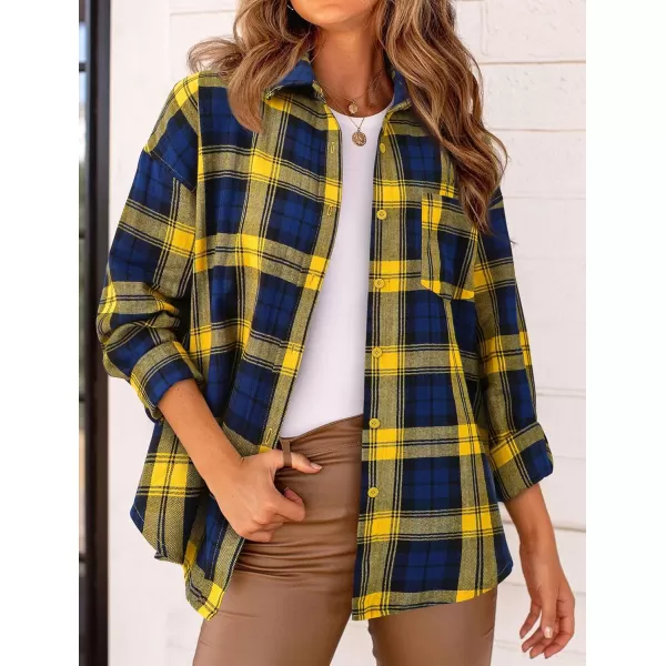 PRETTYGARDEN Womens Fall Button Down Plaid Shirts Collared Long Sleeve Loose Fit Cotton Casual Going Out Tops BlousesPlaid Yellow
