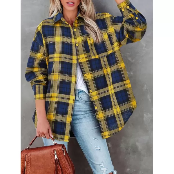 PRETTYGARDEN Womens Fall Button Down Plaid Shirts Collared Long Sleeve Loose Fit Cotton Casual Going Out Tops BlousesPlaid Yellow