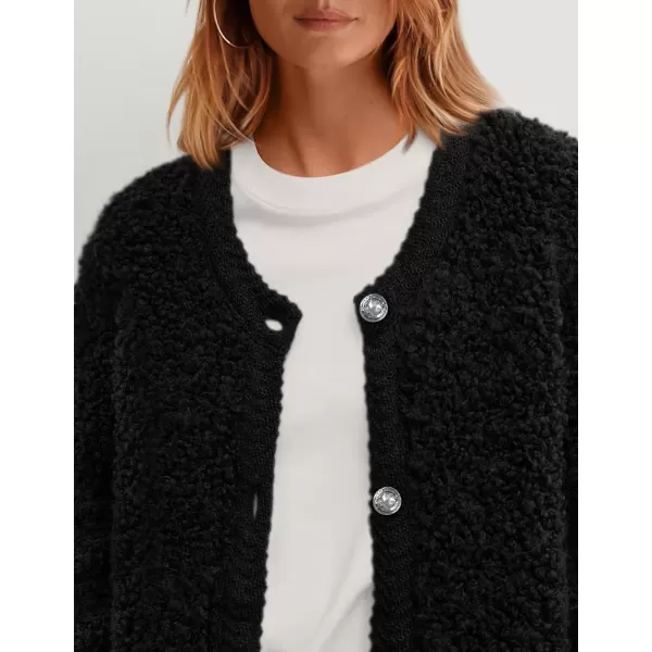 PRETTYGARDEN Womens Faux Fur Shearling Coat Fuzzy Fleece Button Up Trendy Fall Winter Cropped Jackets OuterwearBlack