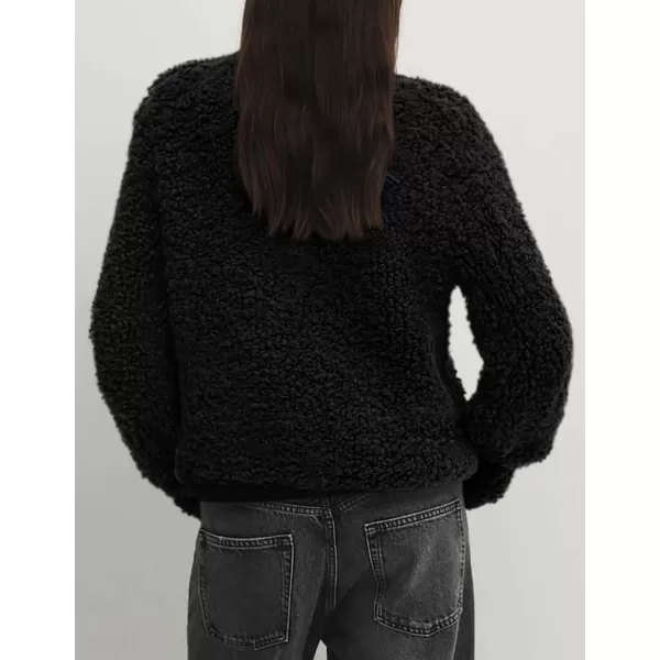 PRETTYGARDEN Womens Faux Fur Shearling Coat Fuzzy Fleece Button Up Trendy Fall Winter Cropped Jackets OuterwearBlack