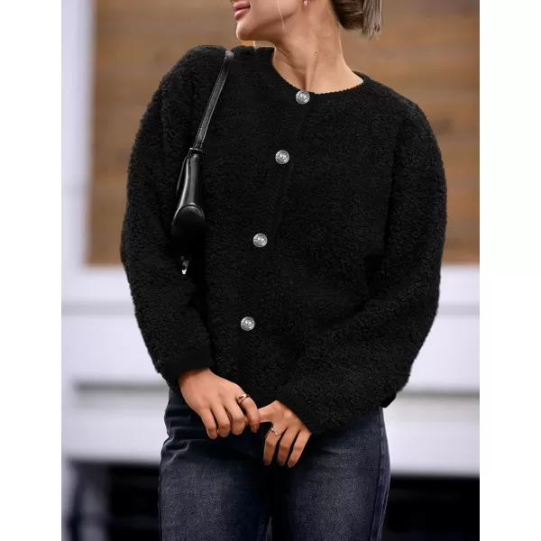 PRETTYGARDEN Womens Faux Fur Shearling Coat Fuzzy Fleece Button Up Trendy Fall Winter Cropped Jackets OuterwearBlack