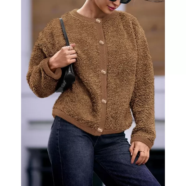 PRETTYGARDEN Womens Faux Fur Shearling Coat Fuzzy Fleece Button Up Trendy Fall Winter Cropped Jackets OuterwearBrown