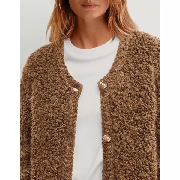 PRETTYGARDEN Womens Faux Fur Shearling Coat Fuzzy Fleece Button Up Trendy Fall Winter Cropped Jackets OuterwearBrown
