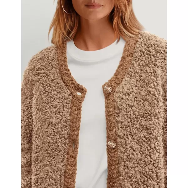 PRETTYGARDEN Womens Faux Fur Shearling Coat Fuzzy Fleece Button Up Trendy Fall Winter Cropped Jackets OuterwearCamel