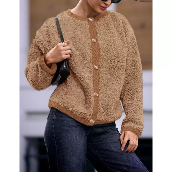 PRETTYGARDEN Womens Faux Fur Shearling Coat Fuzzy Fleece Button Up Trendy Fall Winter Cropped Jackets OuterwearCamel