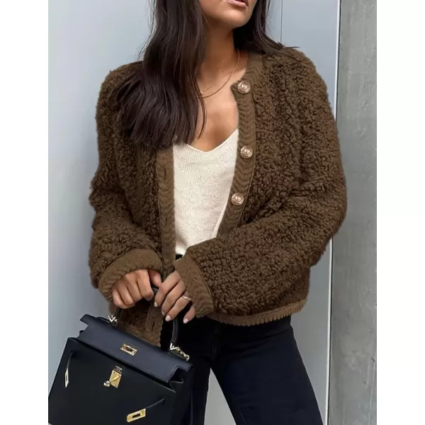 PRETTYGARDEN Womens Faux Fur Shearling Coat Fuzzy Fleece Button Up Trendy Fall Winter Cropped Jackets OuterwearCoffee