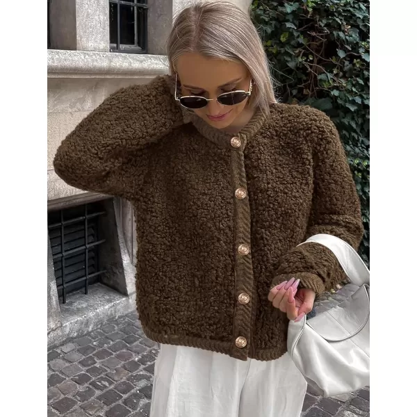 PRETTYGARDEN Womens Faux Fur Shearling Coat Fuzzy Fleece Button Up Trendy Fall Winter Cropped Jackets OuterwearCoffee