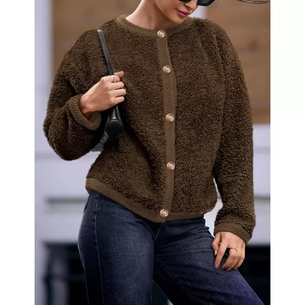 PRETTYGARDEN Womens Faux Fur Shearling Coat Fuzzy Fleece Button Up Trendy Fall Winter Cropped Jackets OuterwearCoffee