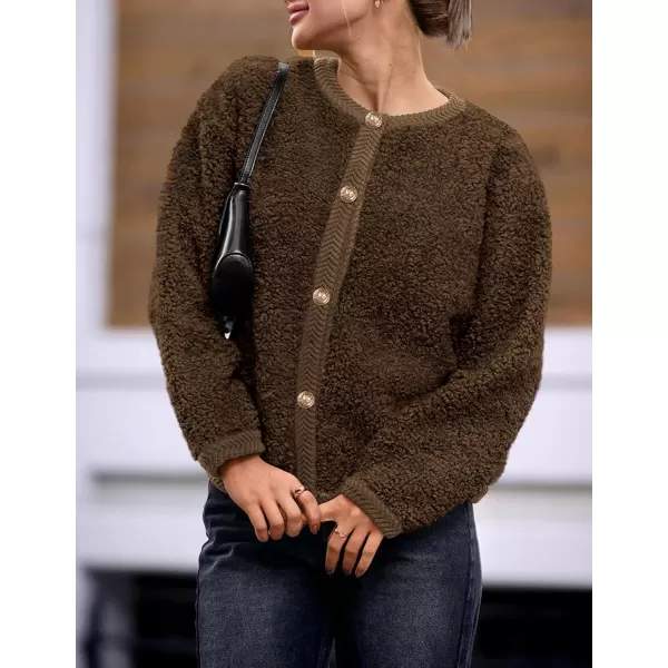 PRETTYGARDEN Womens Faux Fur Shearling Coat Fuzzy Fleece Button Up Trendy Fall Winter Cropped Jackets OuterwearCoffee