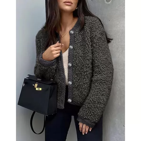 PRETTYGARDEN Womens Faux Fur Shearling Coat Fuzzy Fleece Button Up Trendy Fall Winter Cropped Jackets OuterwearDark Grey