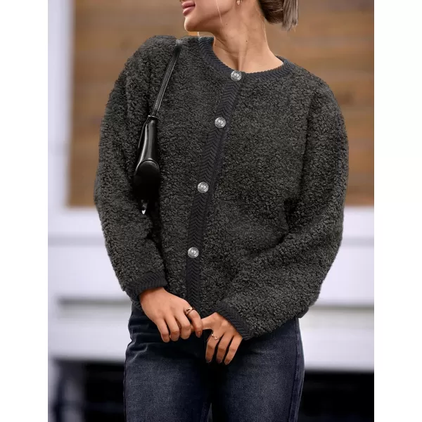 PRETTYGARDEN Womens Faux Fur Shearling Coat Fuzzy Fleece Button Up Trendy Fall Winter Cropped Jackets OuterwearDark Grey