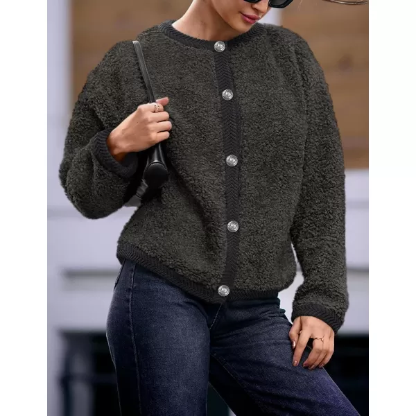 PRETTYGARDEN Womens Faux Fur Shearling Coat Fuzzy Fleece Button Up Trendy Fall Winter Cropped Jackets OuterwearDark Grey