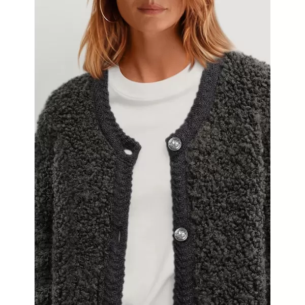 PRETTYGARDEN Womens Faux Fur Shearling Coat Fuzzy Fleece Button Up Trendy Fall Winter Cropped Jackets OuterwearDark Grey