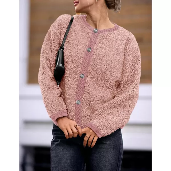 PRETTYGARDEN Womens Faux Fur Shearling Coat Fuzzy Fleece Button Up Trendy Fall Winter Cropped Jackets OuterwearPink