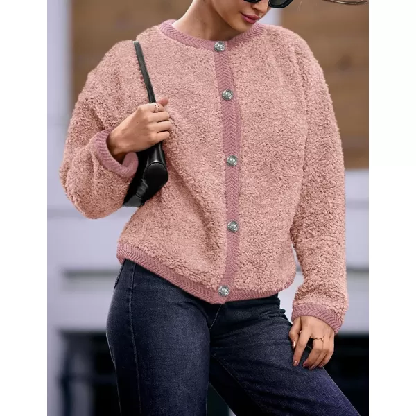 PRETTYGARDEN Womens Faux Fur Shearling Coat Fuzzy Fleece Button Up Trendy Fall Winter Cropped Jackets OuterwearPink