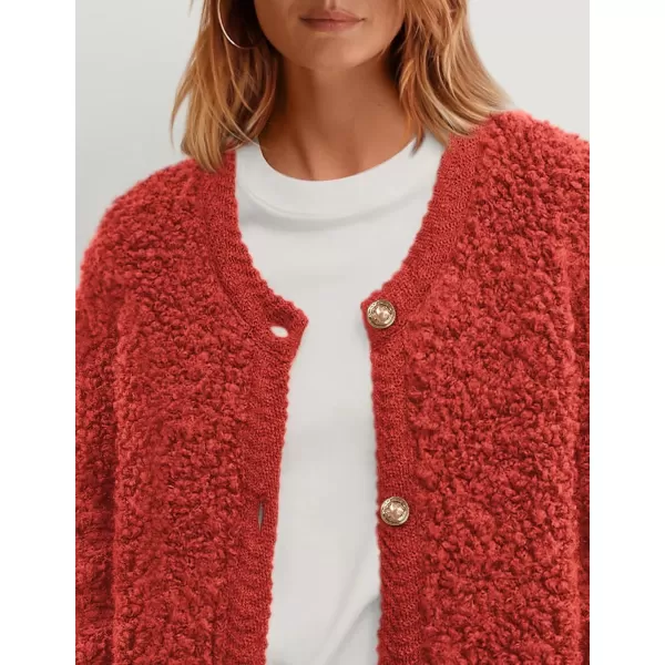 PRETTYGARDEN Womens Faux Fur Shearling Coat Fuzzy Fleece Button Up Trendy Fall Winter Cropped Jackets OuterwearRed