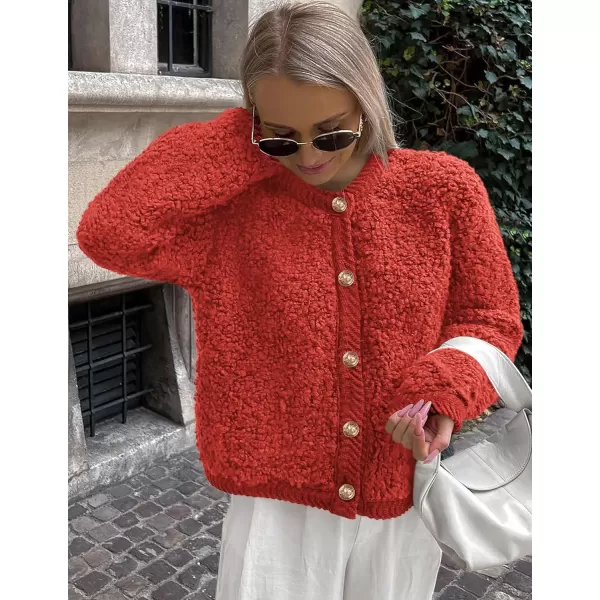 PRETTYGARDEN Womens Faux Fur Shearling Coat Fuzzy Fleece Button Up Trendy Fall Winter Cropped Jackets OuterwearRed