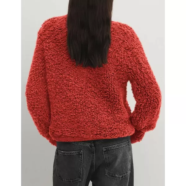 PRETTYGARDEN Womens Faux Fur Shearling Coat Fuzzy Fleece Button Up Trendy Fall Winter Cropped Jackets OuterwearRed