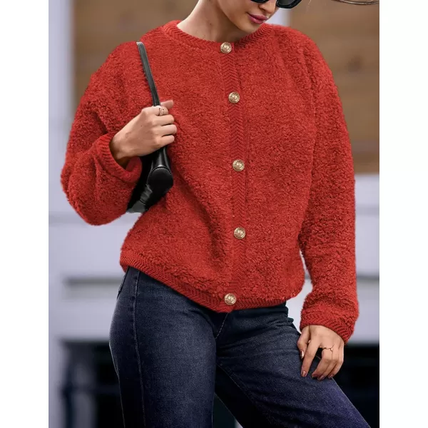 PRETTYGARDEN Womens Faux Fur Shearling Coat Fuzzy Fleece Button Up Trendy Fall Winter Cropped Jackets OuterwearRed
