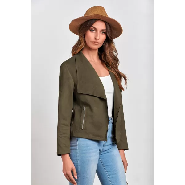 PRETTYGARDEN Womens Faux Suede Jackets 2024 Fall Clothes Long Sleeve Open Front Cropped Coat OutwearArmy Green