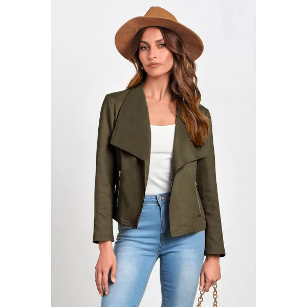 PRETTYGARDEN Womens Faux Suede Jackets 2024 Fall Clothes Long Sleeve Open Front Cropped Coat OutwearArmy Green