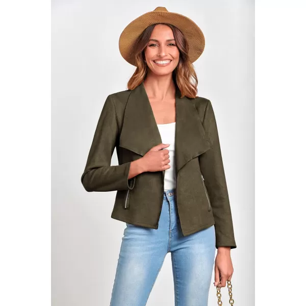 PRETTYGARDEN Womens Faux Suede Jackets 2024 Fall Clothes Long Sleeve Open Front Cropped Coat OutwearArmy Green