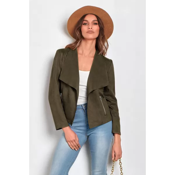PRETTYGARDEN Womens Faux Suede Jackets 2024 Fall Clothes Long Sleeve Open Front Cropped Coat OutwearArmy Green