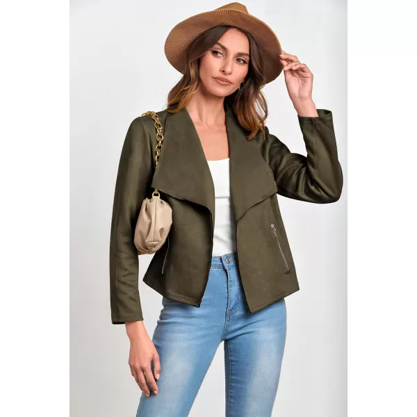 PRETTYGARDEN Womens Faux Suede Jackets 2024 Fall Clothes Long Sleeve Open Front Cropped Coat OutwearArmy Green