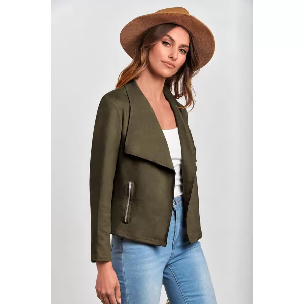 PRETTYGARDEN Womens Faux Suede Jackets 2024 Fall Clothes Long Sleeve Open Front Cropped Coat OutwearArmy Green