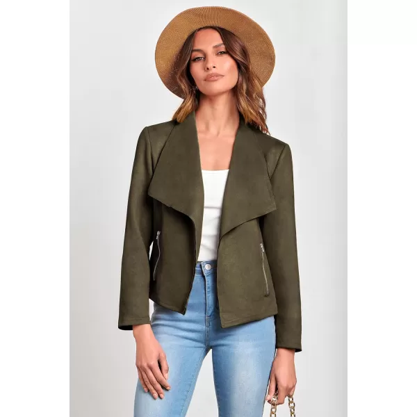 PRETTYGARDEN Womens Faux Suede Jackets 2024 Fall Clothes Long Sleeve Open Front Cropped Coat OutwearArmy Green
