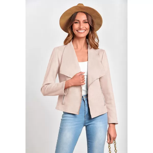 PRETTYGARDEN Womens Faux Suede Jackets 2024 Fall Clothes Long Sleeve Open Front Cropped Coat OutwearBeige Apricot