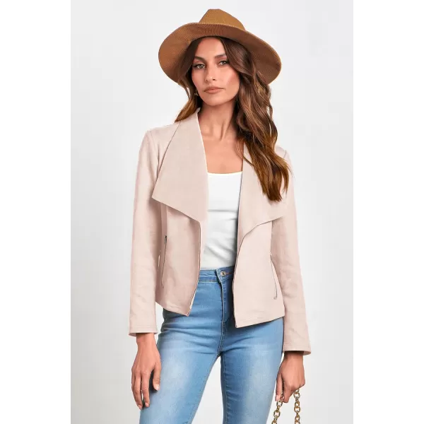 PRETTYGARDEN Womens Faux Suede Jackets 2024 Fall Clothes Long Sleeve Open Front Cropped Coat OutwearBeige Apricot