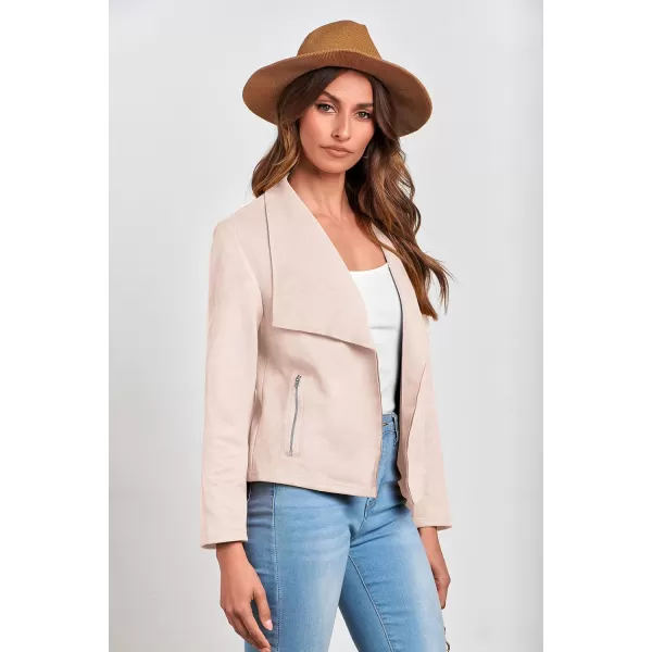 PRETTYGARDEN Womens Faux Suede Jackets 2024 Fall Clothes Long Sleeve Open Front Cropped Coat OutwearBeige Apricot